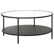 36" Black Glass Round Coffee Table With Shelf