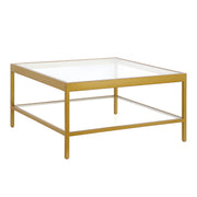 32" Gold Glass Square Coffee Table With Shelf
