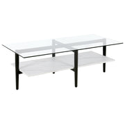 47" Black Glass Rectangular Coffee Table With Shelf