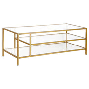 46" Gold Glass Rectangular Coffee Table With Two Shelves