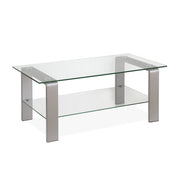 40" Silver Glass Rectangular Coffee Table With Shelf