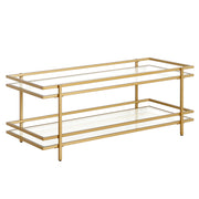 45" Gold Glass Rectangular Coffee Table With Shelf