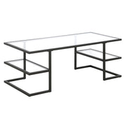 47" Black Glass Rectangular Coffee Table With Two Shelves