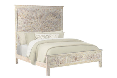 Solid Wood King White Sunburst Bed