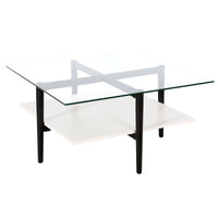 32" Black And White Glass Square Coffee Table With Shelf