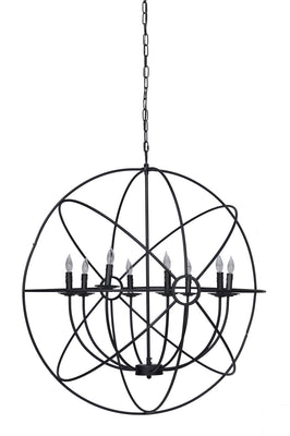 Chandelier Eight Light Iron And Glass Dimmable Semi-Flush Ceiling Light