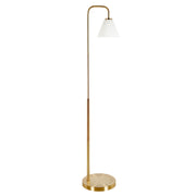 62" Brass Arched Floor Lamp With White Frosted Glass Cone Shade