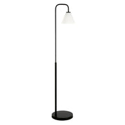 62" Black Arched Floor Lamp With White Frosted Glass Cone Shade