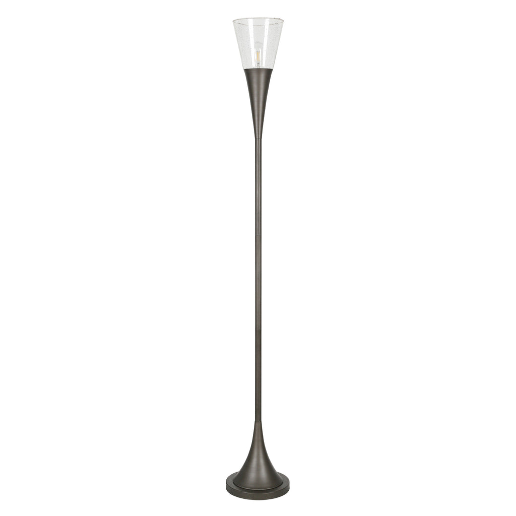 71" Steel Torchiere Floor Lamp With Clear Seeded Glass Cone Shade