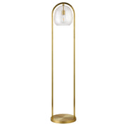 65" Brass Column Floor Lamp With Clear Seeded Glass Globe Shade