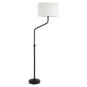66" Black Adjustable Traditional Shaped Floor Lamp With White Frosted Glass Drum Shade