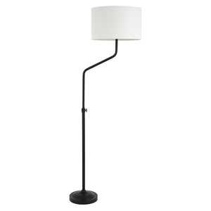 66" Black Adjustable Traditional Shaped Floor Lamp With White Frosted Glass Drum Shade