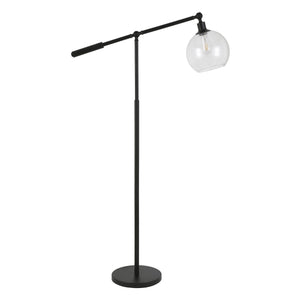61" Black Reading Floor Lamp With Clear Seeded Glass Globe Shade