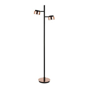 68" Black Two Light Tree Floor Lamp With Copper Bell Shade