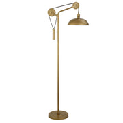 72" Brass Reading Floor Lamp With Brass Dome Shade