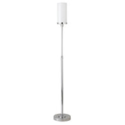 66" Nickel Torchiere Floor Lamp With White Frosted Glass Drum Shade