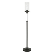 66" Black Torchiere Floor Lamp With Clear Seeded Glass Drum Shade