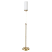 66" Brass Torchiere Floor Lamp With White Frosted Glass Drum Shade