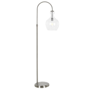 70" Nickel Arched Floor Lamp With Clear Transparent Glass Dome Shade