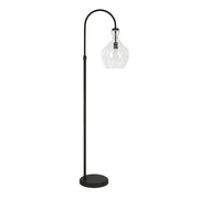 70" Black Arched Floor Lamp With Clear Seeded Glass Dome Shade