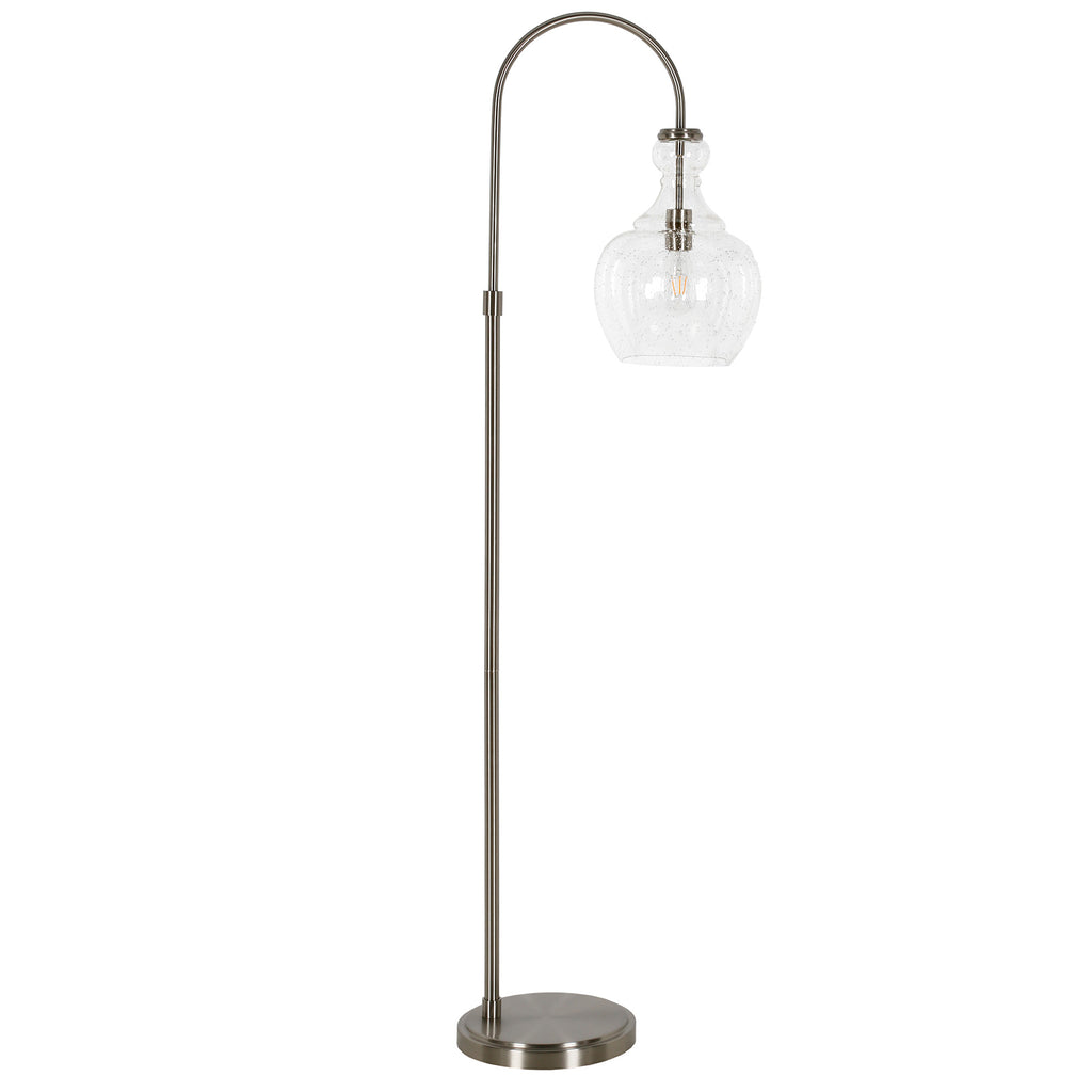 70" Nickel Arched Floor Lamp With Clear Seeded Glass Dome Shade