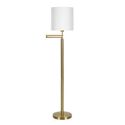 62" Brass Swing Arm Floor Lamp With White Frosted Glass Drum Shade