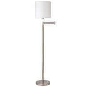 62" Nickel Swing Arm Floor Lamp With White Frosted Glass Drum Shade