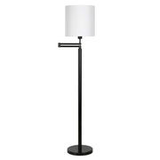 62" Black Swing Arm Floor Lamp With White Frosted Glass Drum Shade