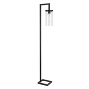 67" Black Reading Floor Lamp With Clear Transparent Glass Drum Shade