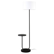 66" Black Tray Table Floor Lamp With White No Pattern Frosted Glass Drum Shade