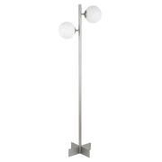 70" Nickel Two Light Tree Floor Lamp With White Frosted Glass Globe Shade