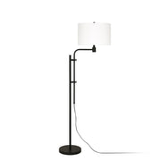 71" Black Adjustable Traditional Shaped Floor Lamp With White Frosted Glass Drum Shade