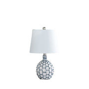 20" Blue And White Ceramic Table Lamp With Off White Drum Shade