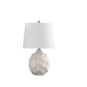 22" Cream Ceramic Faceted Table Lamp With Off White Drum Shade