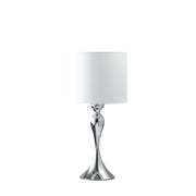 25" Silver Sleek Table Lamp With Off White Drum Shade