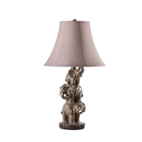 21" Brown Elephant Trio Table Lamp With Brown Bell Shade