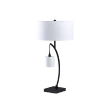 29" Black Metal Two Light Arched Table Lamp With White Drum Shade