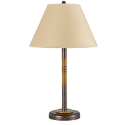 24" Rustic Bronze and Oak Metal Table Lamp With Brown Empire Shade