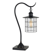 25" Bronze Metal Lantern Style Desk Lamp With Edison Bulb