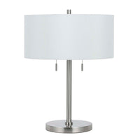 24" Nickel Metal Two Light Table Lamp With White Empire Shade