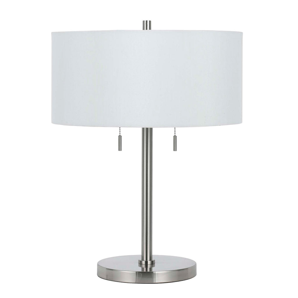 24" Nickel Metal Two Light Table Lamp With White Empire Shade