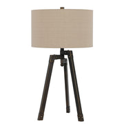 32" Charcoal Metal Table Lamp With Tan Drum Shade