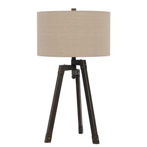 32" Charcoal Metal Table Lamp With Tan Drum Shade