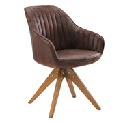 23" Chocolate Faux Leather And Natural Swivel Arm Chair