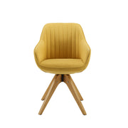 23" Yellow Fabric And Natural Swivel Arm Chair