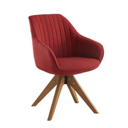 23" Red Fabric And Natural Swivel Arm Chair