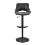 Set Of Two 42" Black Faux Leather And Steel Swivel Low Back Adjustable Height Bar Chairs With Footrest