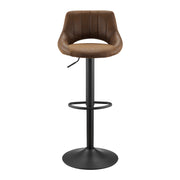 Set Of Two 42" Brown And Black Faux Leather And Steel Swivel Low Back Adjustable Height Bar Chairs With Footrest
