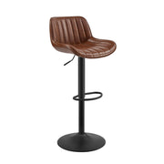 Set Of Two 42" Brown And Black Faux Leather And Steel Swivel Low Back Adjustable Height Bar Chairs With Footrest