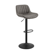 Set Of Two 42" Gray And Black Faux Leather And Steel Swivel Low Back Adjustable Height Bar Chairs With Footrest